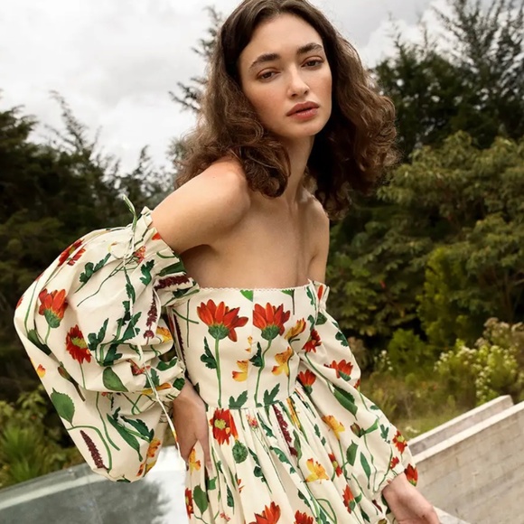 AGUA BY AGUA BENDITA Alhelí Primavera off-the-shoulder floral-print cotton-popli - Picture 1 of 3